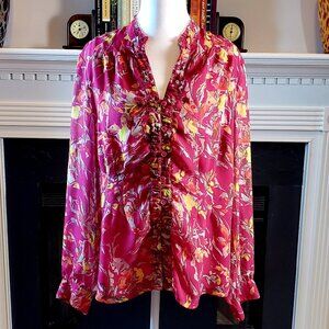 Coldwater Creek Fuchsia Floral Blouse Chiffon Sleeves | Med (10-12)
